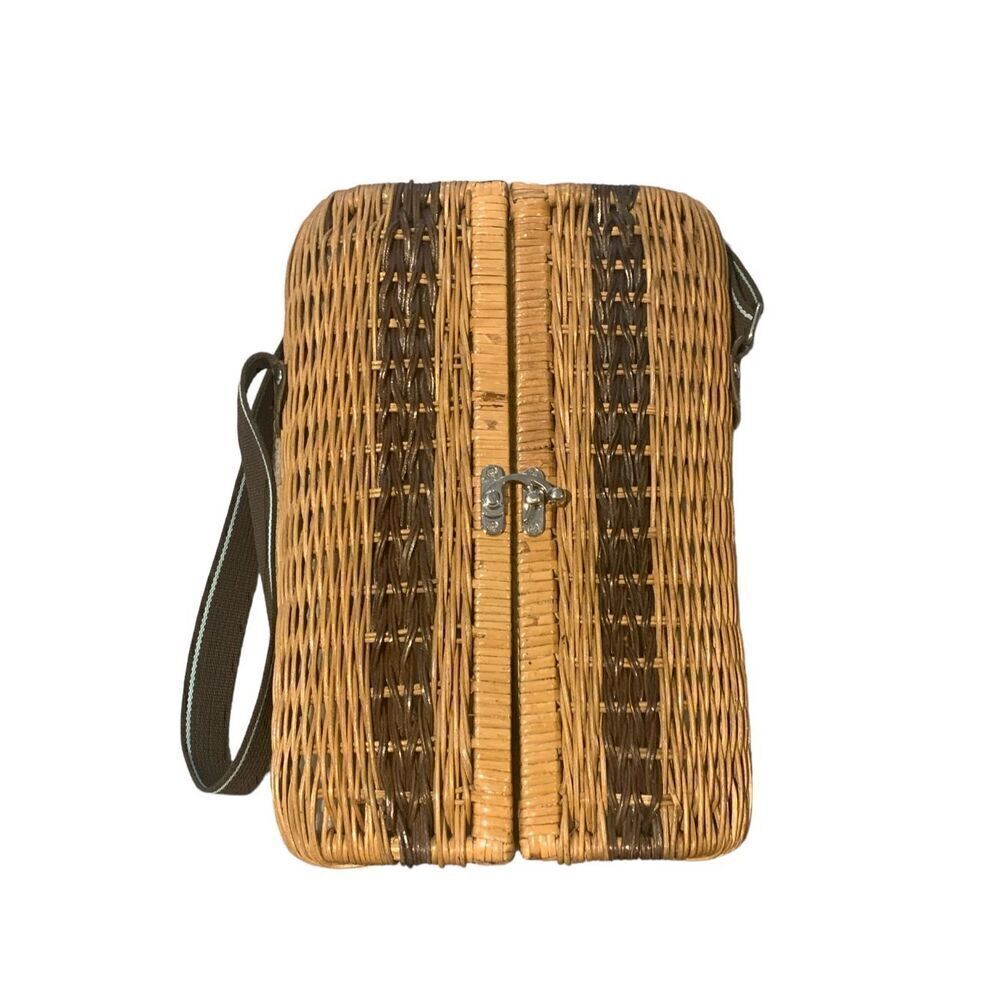 New Wicker Wine Picnic Basket Carry Strap Bottle Stopper Opener Date Night 2 Gla